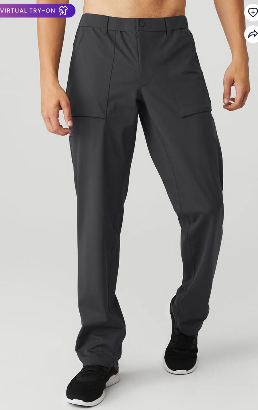 Alo Yoga Pants Men 34 Block Pant Black Stretch Straight Travel Casual Gym Work